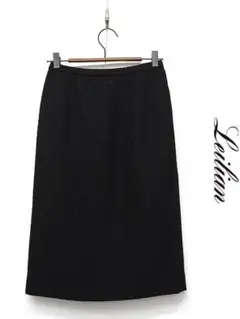 O299/美品 Leilian ひざ丈スカート ウエストゴム エンボス 9 黒