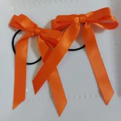 オレンジリボンタレ付きヘアゴム2個セット