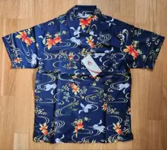 希少 ちきりや 兎 金魚 アロハシャツ 紺 L CHIKIRIYA