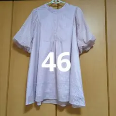 美品☆ローズティアラシアーチェック柄ブラウス淡ピンク大きいサイズ46