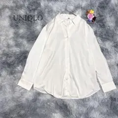 ユニクロ サテンライクシャツ 長袖 ホワイト系　オフィスカジュアル　美品Mサイズ