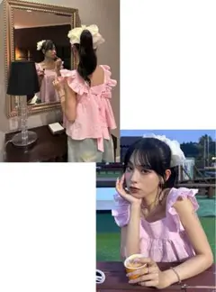 【新品未使用❣️】GRL バックリボンショルダーフリルトップス