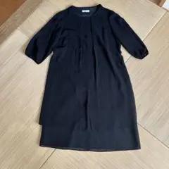 ELSALITA ブラック 七分袖 ひざ丈ワンピース