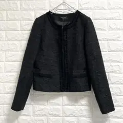 ketty luxury ノーカラージャケット ツイード フリンジ ブラック 2