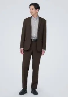 美品MUJI無印撥水ストレッチジャケットパンツセットアップダークブラウンM