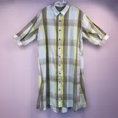 （546）半袖 イエロー チェックシャツワンピース