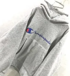 90s チャンピオン ビッグロゴ ボアパーカー ヴィンテージ グレー M