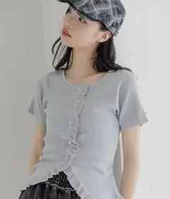 Heather ヘザー フリルデザインニット ブルーグレー