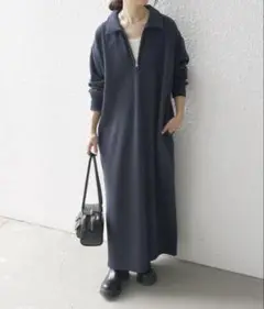SHIPS any:USA コットン 裏起毛 ハーフジップ ワンピース