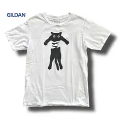 vintage古着 ギルダンGILDAN 黒猫 シンプル プリント白Tシャツ