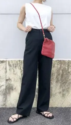 新品 ユニクロ リネンブレンド リラックスストレートパンツ 黒 M