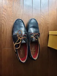 POLO ネイビー レザー デッキシューズ