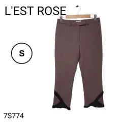 レストローズ L'EST ROSE 裾フリル切替パンツ ブラウン S ベロア