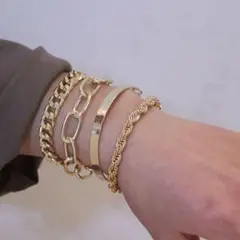 ゴールド レディース メンズ アクセサリー ブレスレット シンプル セット
