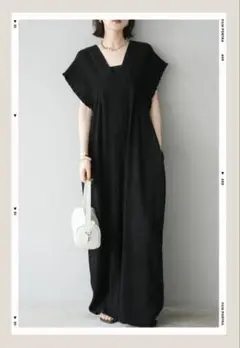 人気　楊柳シャーリングサロペット　lumier frene