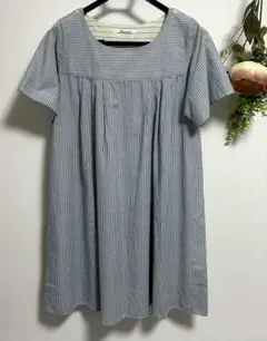 前タック　ギャザー　チュニックワンピ ストライプ　サマンサモスモスお好きな方も
