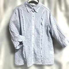 大きいサイズ　SIMPLE LIFE ライトブルー フリル七分袖シャツ