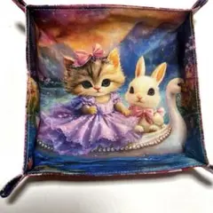 ハンドメイド　ファブリックトレイ　ねこ柄