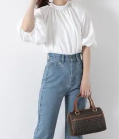 美品　Heather スタンドカラープルオーバー（5分袖）