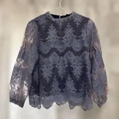 レース長袖ブラウス パープル