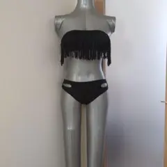 未使用品　ブラックフリンジセパレート水着 L