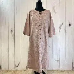 訳あり ノーブランド【M〜L】ワンピース リボン フレア袖 総柄 ピンク