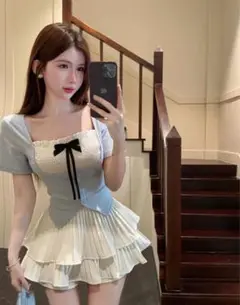 SHEIN トップス 水色 バレエコア