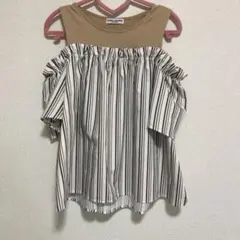 rodeo ストライプ　オフショル　カットソー　シワにならない　体型カバー　茶