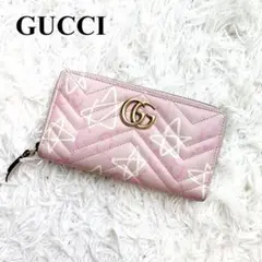 【良品】GUCCI 長財布 ゴースト GGマーモント キルティング ピンク