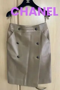 シャネル ラムスキン レザー スカート36 ブラウン タイト