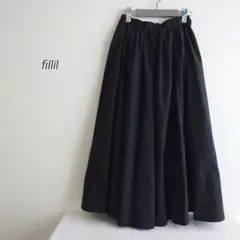 fillil フィリル ウエストゴム フレアロングスカート ブラック 黒