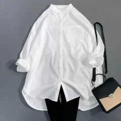 美品 ラウンジドレス バンドカラーシャツ オーバーサイズ ホワイト
