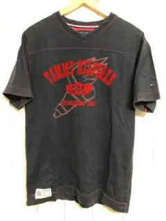 US古着 トミーヒルフィガー 半袖プリントTシャツ フロッキー ネイビー M