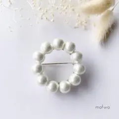 コットンパールのサークルブローチ☆ホワイト