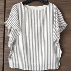 INDIVI ストライプ柄ゆったりシフォンブラウス