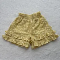 イエローチェックフリルパンツ 80