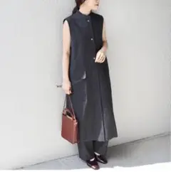 【美品】 シップス ロングジレ ウール スタンドカラー ベスト ストライプ