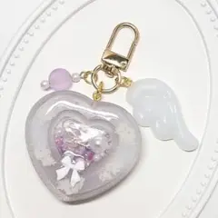 ダブルハートシェイカーキーホルダー　白×紫×天使