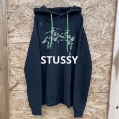 stussy ステューシー スウェットパーカー プルオーバー デカロゴ ブラック