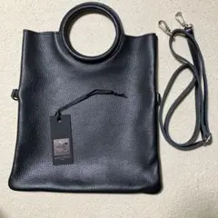 美品　LAURADIMAGGIO イタリー製サークルハンドルショルダーバック　黒