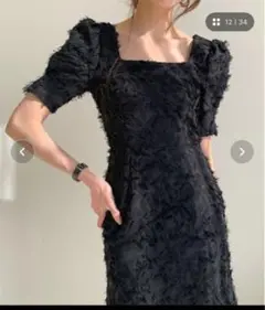 袖付きスクエアネック美ラインドレス