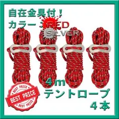 パラコード ガイロープ 反射材 長さ4m 4本 自在金具 収納袋 テント タープ