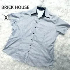 美品　ブリックハウス　半袖シャツ　ストライプ　XL　白　グレー　4937
