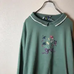 SPORT II 花柄刺繍 トレーナー レディース グリーン XL 古着