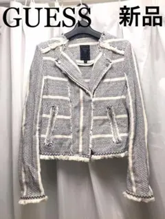新品 GUESS ゲス コットン ライダースジャケット ホワイト ネイビー