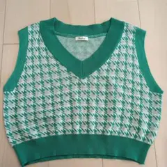Rafraaf グリーン ハウンドトゥース ニットベスト