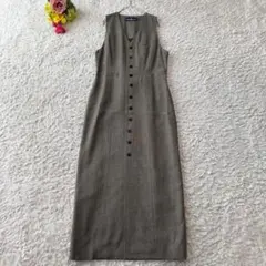 ラルフローレン ノースリーブ ロングワンピース 千鳥柄 ジレ マキシ ボタン L