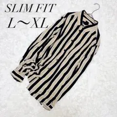 スリムフィット/シャツ/長袖/ストライプ/XL/Ｌ/オーバーサイズ