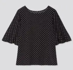 ユニクロ Joy of Print クレープジャージーT（5分袖） 黒ドット S