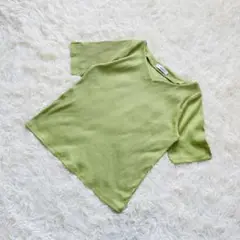 【ディスコート】 リブ編み半袖 Vネック Tシャツ F黄緑 袖スリット